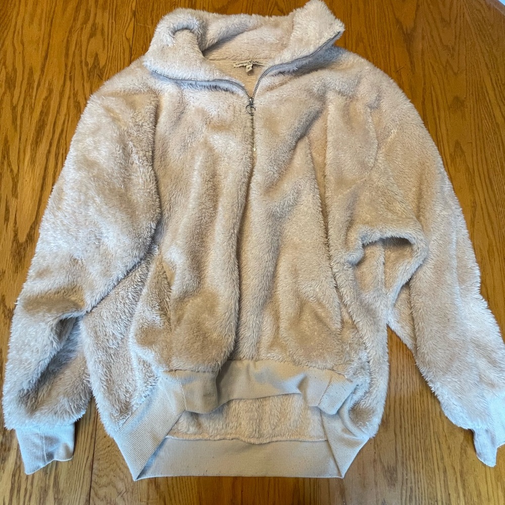 Quarter-zip, furry crew neck